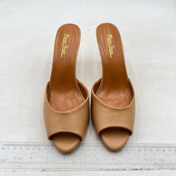 Milooey shoes Open Peep Toe Mules for Women Stiletto High Heels Brown - Picture 2 of 7